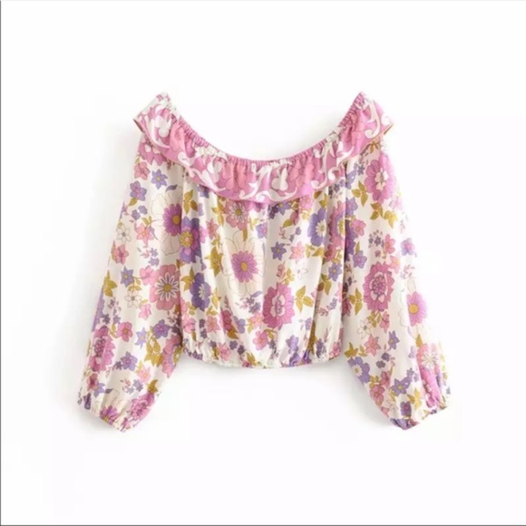 gypsy feel boho floral print crop blouse - Picture 13 of 16